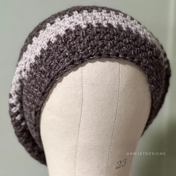 Hemp and Wool Brown and Cream Extra Slouchy Beanie Tam Hat Dreads Handmade - Picture 2 of 2